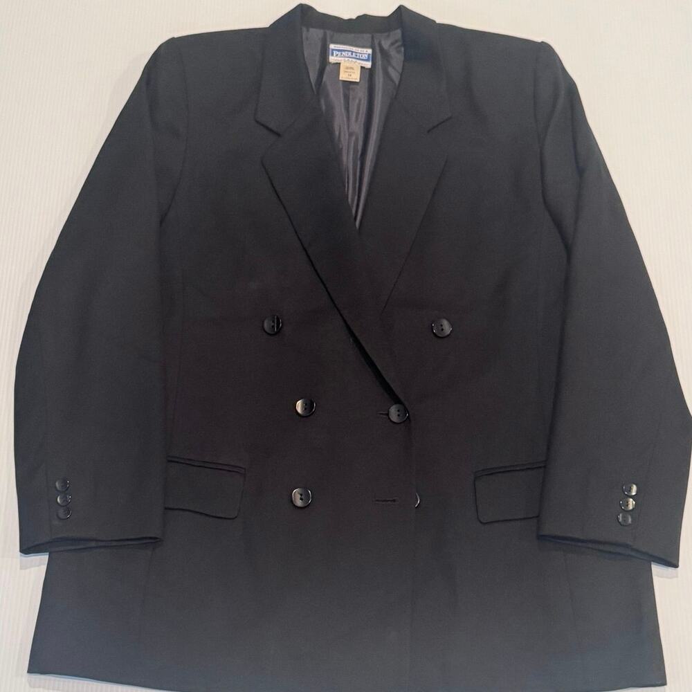 Pendleton Women’s Size 16 Black 100% Virgin Wool Double Breasted Blazer USA